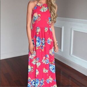 Bright Pink Floral Maxi Dress